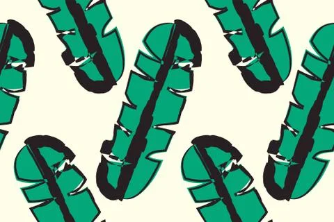 Seamless pattern of banana leaf, tropical vector illustration, doodle drawing Stock Illustration