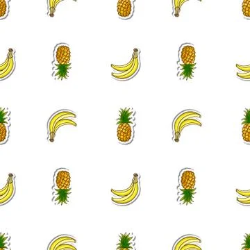 Seamless Pattern Banana Pineapple Stock Illustration