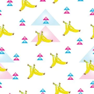 Seamless pattern with banana vector and abstract shapes Stock Illustration