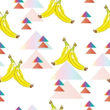 Seamless pattern with banana vector and abstract shapes Stock Illustration