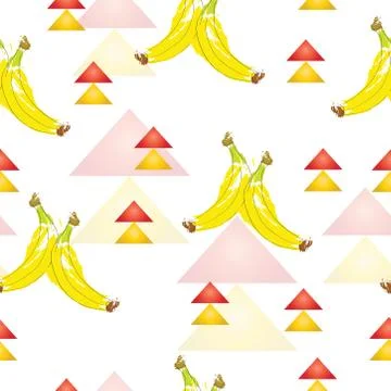 Seamless pattern with bananas and abstract triangles vector 스톡 일러스트