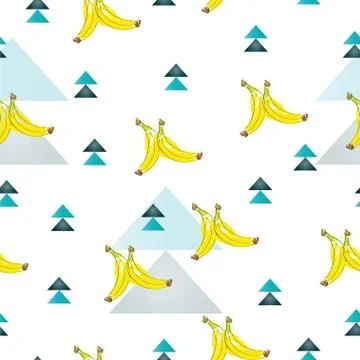 Seamless pattern with bananas and blue triangles vector - summer theme Stock Illustration