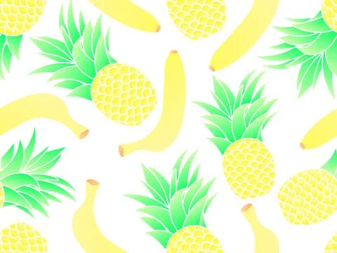 Seamless pattern with bananas and pineapples, gradient colors. Summer fruit.. Stock Illustration