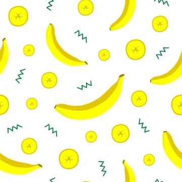Seamless pattern with bananas and sliced pieces. Isolated elements on a white Stock Illustration