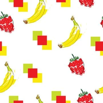 Seamless pattern with bananas and strawberries fruits vector Stock Illustration