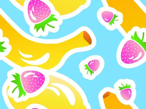 Seamless pattern with bananas and strawberries. Summer fruit and berry mix .. Stock Illustration