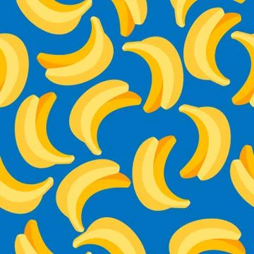 Seamless pattern with bananas on blue background Stock Illustration