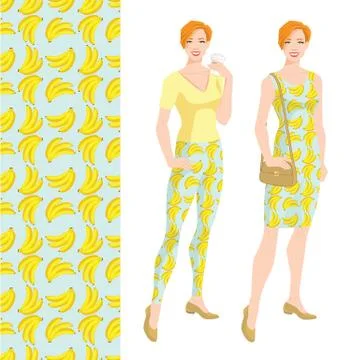 Seamless pattern with bananas on blue background. Stock Illustration