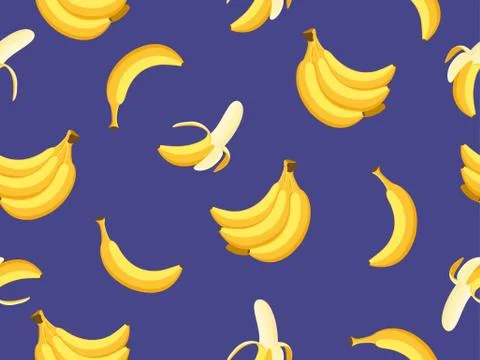 Seamless pattern of bananas on blue backgrounds -  Vector illustration Stock Illustration