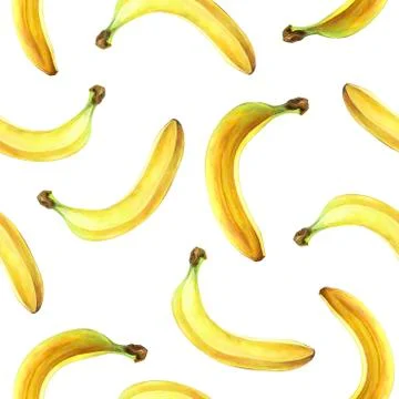 Seamless pattern with bananas isolated on white. Watercolor illustration. Stock Illustration