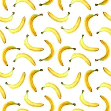 Seamless pattern with bananas isolated on white. Watercolor illustration. Stock Illustration