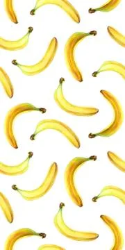 Seamless pattern with bananas isolated on white. Watercolor illustration. Stock Illustration