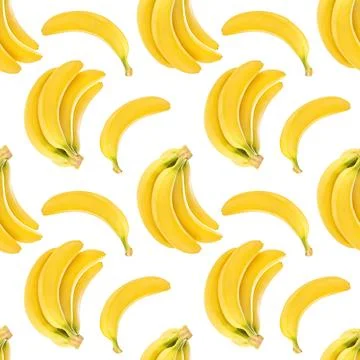 Seamless pattern with bananas isolated on white background, with clipping pat Stock Photos