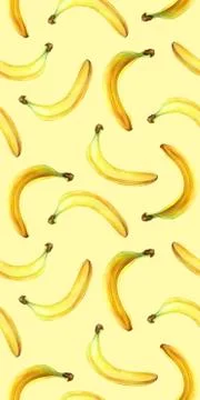 Seamless pattern with bananas isolated on yellow. Watercolor illustration. Stock Illustration