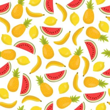 Seamless pattern with bananas, pineapples and lemons. Cute tropical backgro.. 스톡 일러스트