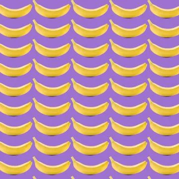 Seamless pattern with bananas on a purple background Stock Photos