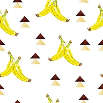Seamless pattern with bananas vector and triangles in brown colors Stock Illustration