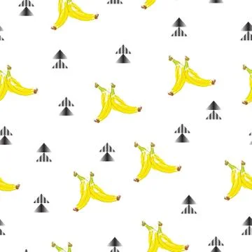 Seamless pattern with bananas vector and abstract black triangles Illustrazione stock