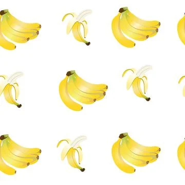 Seamless pattern of bananas. Vector illustration isolated on white background. Stock Illustration