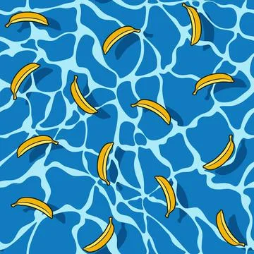Seamless pattern with bananas in water. Stock Illustration