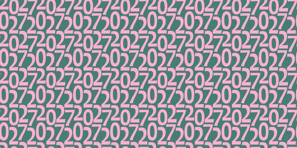 Seamless pattern Banner Format of pink 2027 numbers on green Hand drawn style Stock Illustration