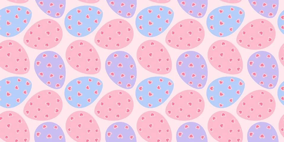 Seamless Pattern Banner Horizontal format of Easter eggs with Hearts decor Stock Illustration