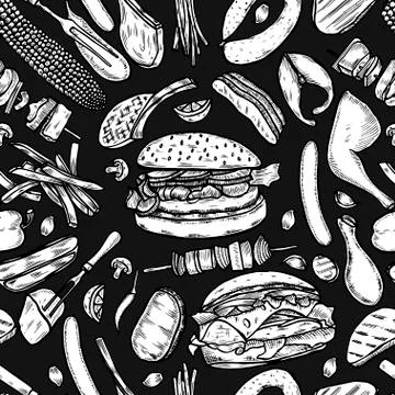 Seamless pattern barbecue grill. Illustrazione stock