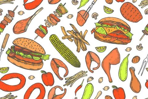 Seamless pattern barbecue grill. Stock Illustration