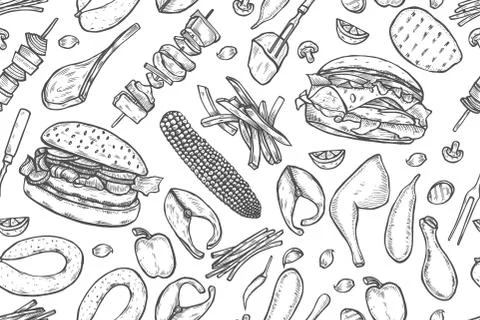 Seamless pattern barbecue grill. Stock Illustration