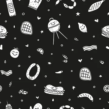 Seamless pattern with barbecue, picnic icons. Stock Illustration