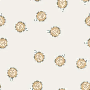 Seamless pattern barista latte art coffee cartoon vector Stock Illustration