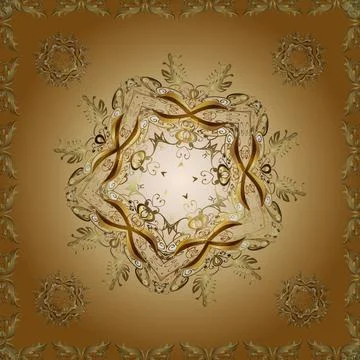 Seamless pattern in Baroque style. Patterns on beige, yellow, orange colors. Bea 스톡 일러스트