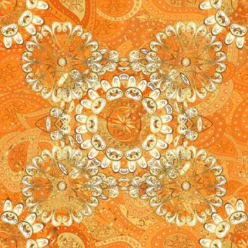 Seamless pattern in Baroque style. Vector. Patterns on orange, yellow, beige col Stock Illustration