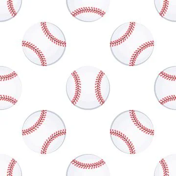 Seamless pattern of baseball balls with red stitching on white background Illustrazione stock
