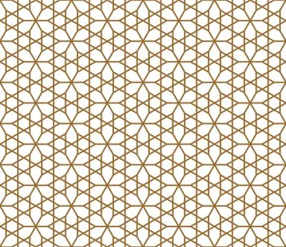 Seamless pattern based on Japanese geometric ornament .Golden color lines. Stock Illustration