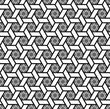 Seamless pattern based on Japanese geometric ornament .Black and white. Stock Illustration