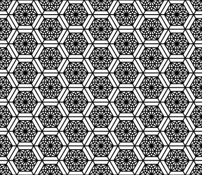 Seamless pattern based on Japanese geometric ornament .Black and white. Stock Illustration