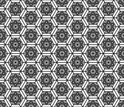 Seamless pattern based on Japanese geometric ornament .Black and white. Stock Illustration