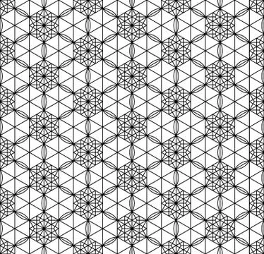 Seamless pattern based on Japanese geometric ornament .Black and white. Stock Illustration