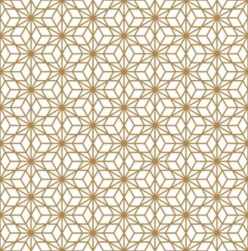 Seamless pattern based on Japanese ornament Kumiko.Golden color. Stock Illustration