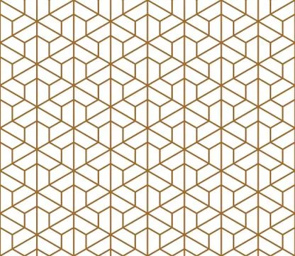 Seamless pattern based on Japanese ornament Kumiko.Golden color. Stock Illustration