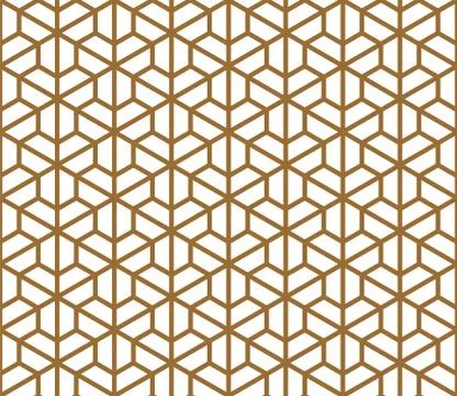 Seamless pattern based on Japanese ornament Kumiko.Golden color. Stock Illustration