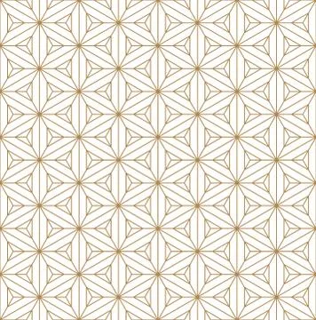 Seamless pattern based on Japanese ornament Kumiko.Golden color lines. Stock Illustration