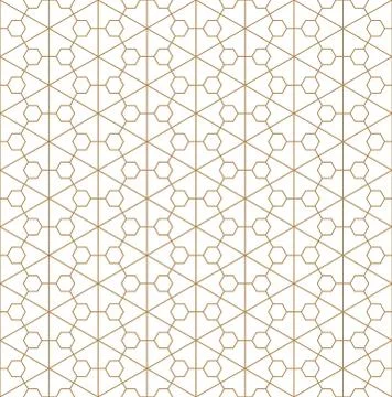 Seamless pattern based on Japanese ornament Kumiko.Golden color lines. Stock Illustration