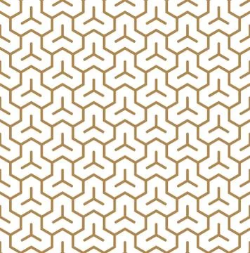 Seamless pattern based on Japanese ornament Kumiko.Golden color. Stock Illustration