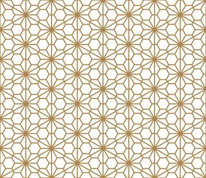 Seamless pattern based on Japanese ornament Kumiko.Golden color. Illustrazione stock