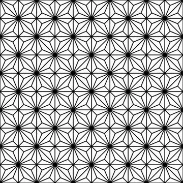 Seamless pattern based on japanese woodwork art.Black and white color. Stock Illustration