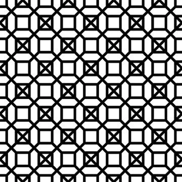 Seamless pattern based on japanese woodwork art.Black and white color. Stock Illustration