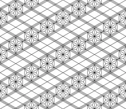 Seamless pattern based on japanese woodwork art.Black and white color. Stock Illustration