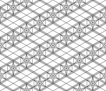 Seamless pattern based on japanese woodwork art.Black and white color. Stock Illustration